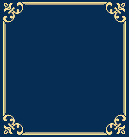 Decorative frame Elegant vector element for design in Eastern style, place for text. Floral golden and dark blue border. Lace illustration for invitations and greeting cardsのイラスト素材