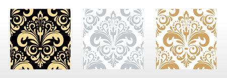 Wallpapers in the style of Baroque. Seamless vector backgrounds. Set of colored floral ornaments. Graphic patterns for fabric, wallpaper, packaging. Ornate Damask flower ornamentsのイラスト素材