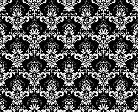 Floral pattern. Vintage wallpaper in the Baroque style. Seamless vector background. White and black ornament for fabric, wallpaper, packaging. Ornate Damask flower ornamentのイラスト素材