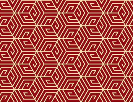 Abstract geometric pattern. A seamless vector background. Gold and red ornament. Graphic modern pattern. Simple lattice graphic designのイラスト素材