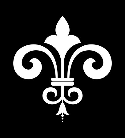 White royal lily on a black background. Heraldic sign, logo, design element, decoration. Graphic vector patternのイラスト素材