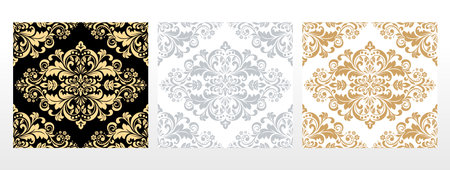 Wallpapers in the style of Baroque. Seamless vector backgrounds. Set of colored floral ornaments. Graphic patterns for fabric, wallpaper, packaging. Ornate Damask flower ornamentsのイラスト素材