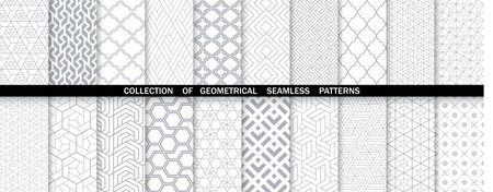 Geometric set of seamless gray and white patterns. Simpless vector graphics.のイラスト素材