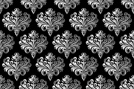 Wallpaper in the style of Baroque. Seamless vector background. White and black floral ornament. Graphic pattern for fabric, wallpaper, packaging. Ornate Damask flower ornamentのイラスト素材