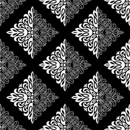Wallpaper in the style of Baroque. Seamless vector background. White and black floral ornament. Graphic pattern for fabric, wallpaper, packaging. Ornate Damask flower ornamentのイラスト素材
