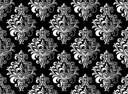 Wallpaper in the style of Baroque. Seamless vector background. White and black floral ornament. Graphic pattern for fabric, wallpaper, packaging. Ornate Damask flower ornamentのイラスト素材