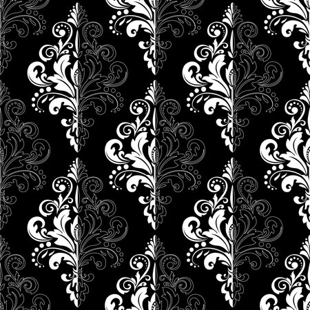Wallpaper in the style of Baroque. Seamless vector background. White and black floral ornament. Graphic pattern for fabric, wallpaper, packaging. Ornate Damask flower ornamentのイラスト素材