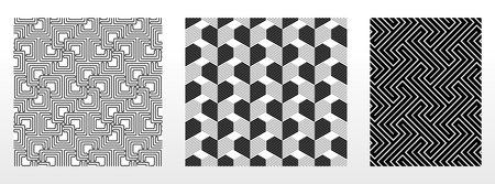 Geometric set of seamless black and white patterns. Simple vector graphicsのイラスト素材