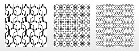 Geometric set of seamless black and white patterns. Simple vector graphicsのイラスト素材