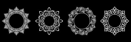 Set of decorative frames Elegant vector element for design in Eastern style, place for text. Floral black and white borders. Lace illustration for invitations and greeting cards.のイラスト素材