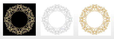 Set of decorative frames Elegant vector element for design in Eastern style, place for text. Floral black, gold and gray borders. Lace illustration for invitations and greeting cardsのイラスト素材