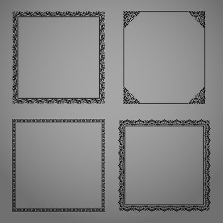 Set of decorative frames Elegant vector element for design in Eastern style, place for text. Floral black and gray borders. Lace illustration for invitations and greeting cardsのイラスト素材