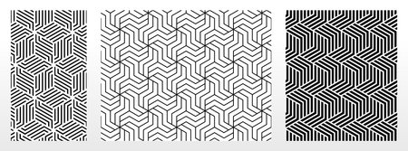 Geometric set of seamless black and white patterns. Simple vector graphicsのイラスト素材