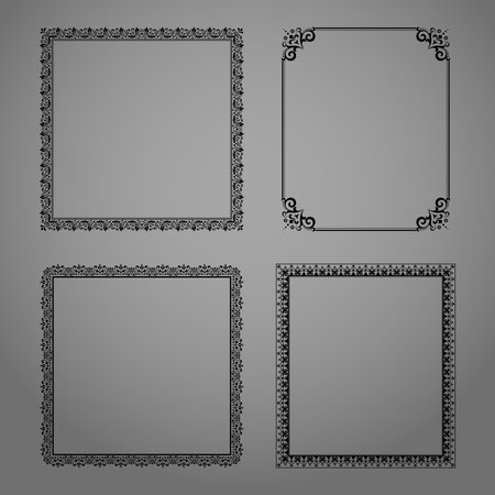 Set of decorative frames Elegant vector element for design in Eastern style, place for text. Floral black and gray borders. Lace illustration for invitations and greeting cardsのイラスト素材