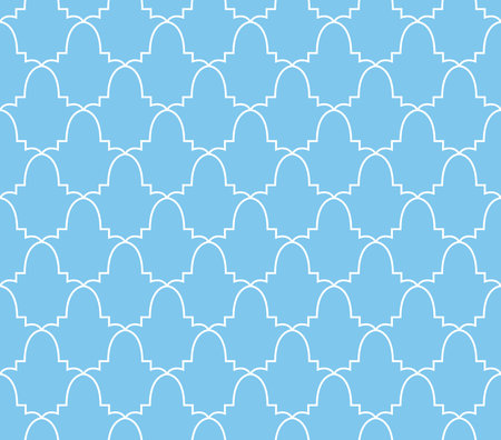 Abstract geometry pattern in Arabian style. Seamless vector background. White and blue graphic ornament. Simple lattice graphic designのイラスト素材
