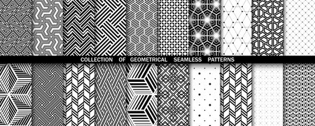 Geometric set of seamless black and white patterns. Simple vector graphicsのイラスト素材