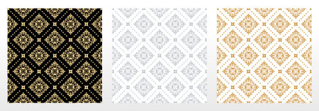 Wallpapers in the style of Baroque. Seamless vector backgrounds. Set of colored floral ornaments. Graphic patterns for fabric, wallpaper, packaging. Ornate Damask flower ornamentsのイラスト素材