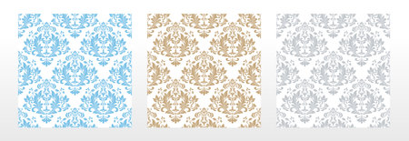 Wallpapers in the style of Baroque. Seamless vector backgrounds. Set of colored floral ornaments. Graphic patterns for fabric, wallpaper, packaging. Ornate Damask flower ornamentsのイラスト素材