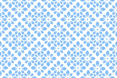 Flower geometric pattern. Seamless vector background. White and blue ornament. Ornament for fabric, wallpaper, packaging. Decorative printのイラスト素材