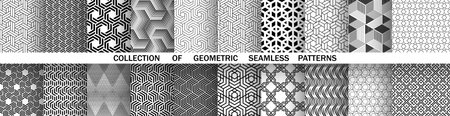 Geometric set of seamless black and white patterns. Simple vector graphics.のイラスト素材