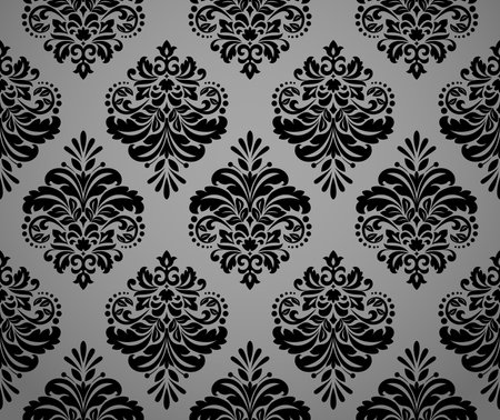 Floral pattern. Vintage wallpaper in the Baroque style. Seamless vector background. Gray and black ornament for fabric, wallpaper, packaging. Ornate Damask flower ornamentのイラスト素材