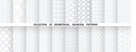 Geometric set of seamless gray and white patterns. Simple vector graphicsのイラスト素材