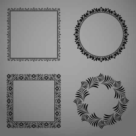 Set of decorative frames Elegant vector element for design in Eastern style, place for text. Floral black and gray borders. Lace illustration for invitations and greeting cardsのイラスト素材