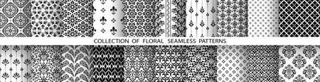 Geometric set of seamless black and white patterns. Simple vector graphics.のイラスト素材