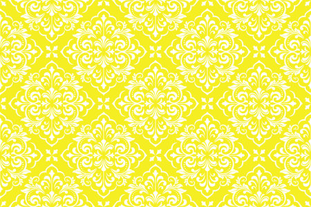Wallpaper in the style of Baroque. Seamless vector background. White and yellow floral ornament. Graphic pattern for fabric, wallpaper, packaging. Ornate Damask flower ornamentのイラスト素材