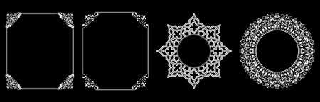 Set of decorative frames Elegant vector element for design in Eastern style, place for text. Floral black and white borders. Lace illustration for invitations and greeting cards.のイラスト素材