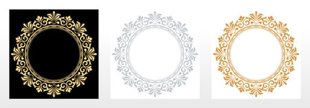 Set of decorative frames Elegant vector element for design in Eastern style, place for text. Floral black, golden and gray borders. Lace illustration for invitations and greeting cardsのイラスト素材