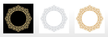 Set of decorative frames Elegant vector element for design in Eastern style, place for text. Floral black,golden and gray borders. Lace illustration for invitations and greeting cardsのイラスト素材