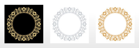 Set of decorative frames Elegant vector element for design in Eastern style, place for text. Floral black, golden and gray borders. Lace illustration for invitations and greeting cardsのイラスト素材