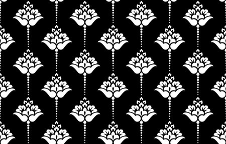 Flower geometric pattern. Seamless vector background. White and black ornament.のイラスト素材