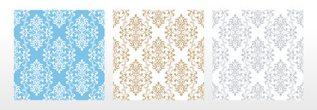 Wallpapers in the style of Baroque. Seamless vector backgrounds. Set of colored floral ornaments. Graphic patterns for fabric, wallpaper, packaging. Ornate Damask flower ornamentsのイラスト素材