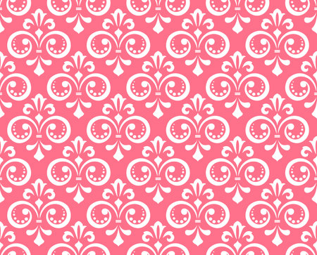 Wallpaper in the style of Baroque. Seamless vector background. White and pink floral ornament. Graphic pattern for fabric, wallpaper, packaging. Ornate Damask flower ornamentのイラスト素材