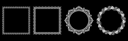 Set of decorative frames Elegant vector element for design in Eastern style, place for text. Floral black and white borders. Lace illustration for invitations and greeting cards.のイラスト素材