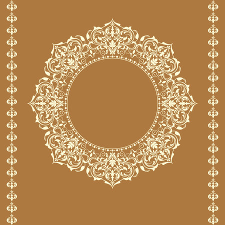 Decorative frame Elegant vector element for design in Eastern style, place for text. Floral brown and golden border. Lace illustration for invitations and greeting cardsのイラスト素材