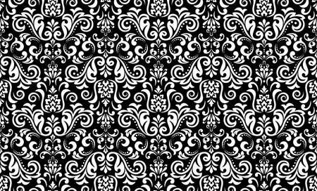 Floral pattern. Vintage wallpaper in the Baroque style. Seamless vector background. White and black ornament for fabric, wallpaper, packaging. Ornate Damask flower ornament.のイラスト素材