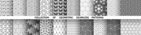 Geometric set of seamless black and white patterns. Simple vector graphics.のイラスト素材