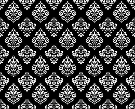 Wallpaper in the style of Baroque. Seamless vector background. White and black floral ornament. Graphic pattern for fabric, wallpaper, packaging. Ornate Damask flower ornament.のイラスト素材
