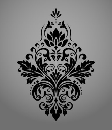 Damask graphic ornament. Floral design element. Black and gray vector patternのイラスト素材