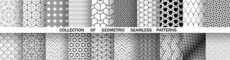 Geometric set of seamless black and white patterns. Simple vector graphics.のイラスト素材