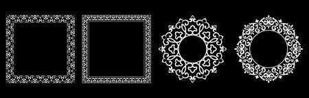 Set of decorative frames Elegant vector element for design in Eastern style, place for text. Floral black and white borders. Lace illustration for invitations and greeting cards.のイラスト素材