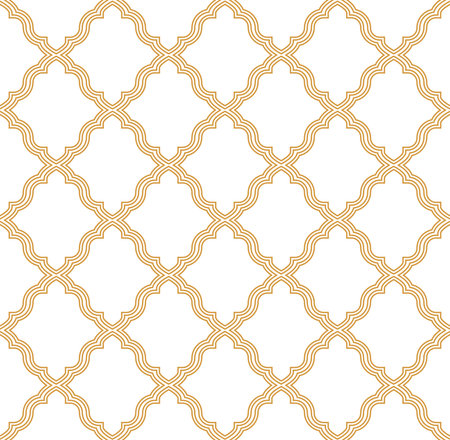 Abstract geometry pattern in Arabian style. Seamless background. White and gold graphic ornament. Simple lattice graphic designの写真素材