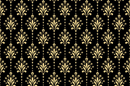 Flower geometric pattern. Seamless background. Gold and black ornamentの写真素材