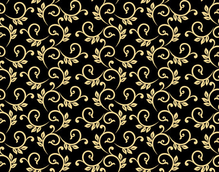 Flower pattern. Seamless gold and black ornament. Graphic background. Ornament for fabric, wallpaper, packagingの写真素材