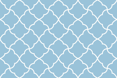 Abstract geometry pattern in Arabian style. Seamless background. White and blue graphic ornament. Simple lattice graphic designの写真素材
