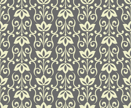 Flower geometric pattern. Seamless background. Beige and gray ornamentの写真素材