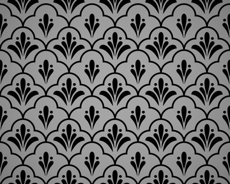 Flower geometric pattern. Seamless background. Black and gray ornamentの写真素材